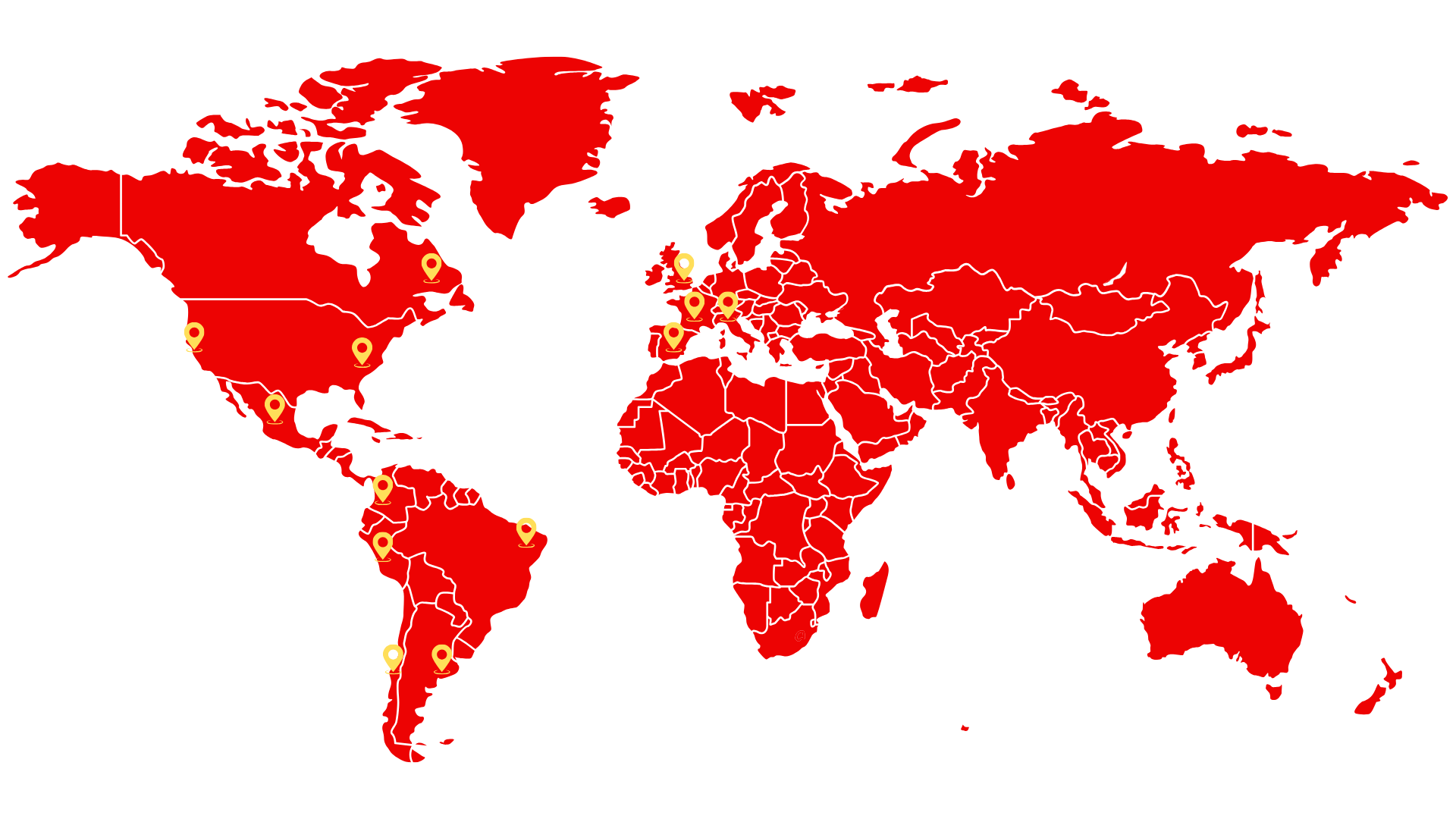 Alcance global — 13 países, 3 continentes